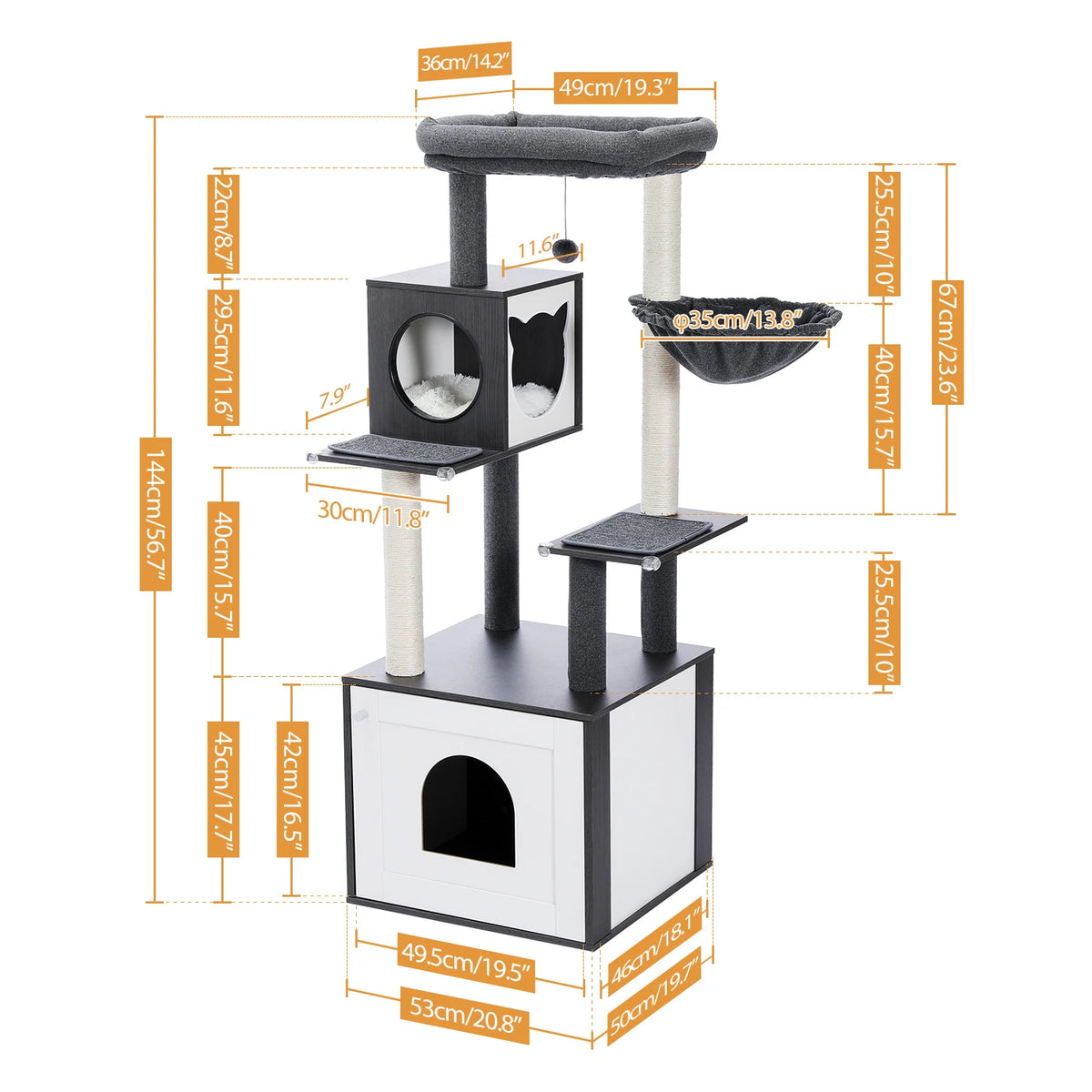 PAWZ Multi-Level Cat Tree With Scratching Posts And Hammock