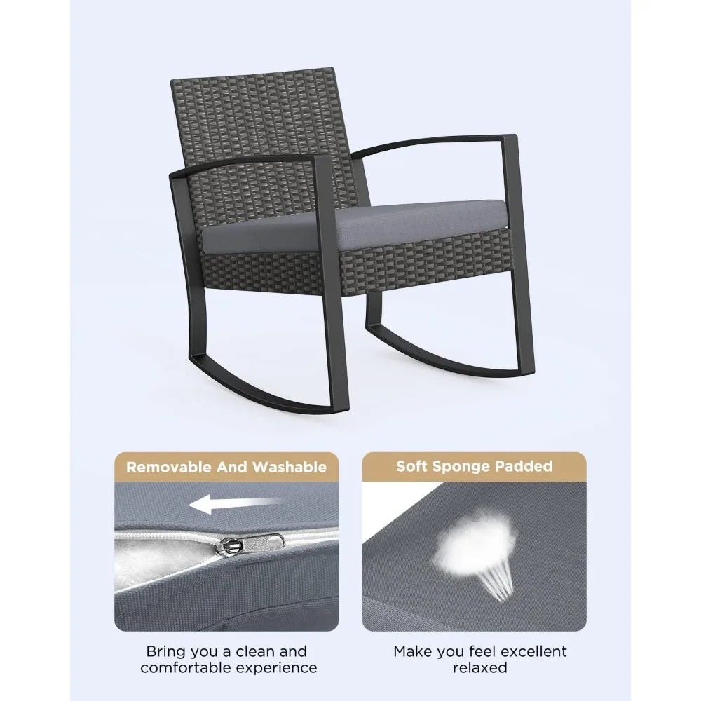 3 Piece Rocking Bistro Set Outdoor Rattan With Coffee Table