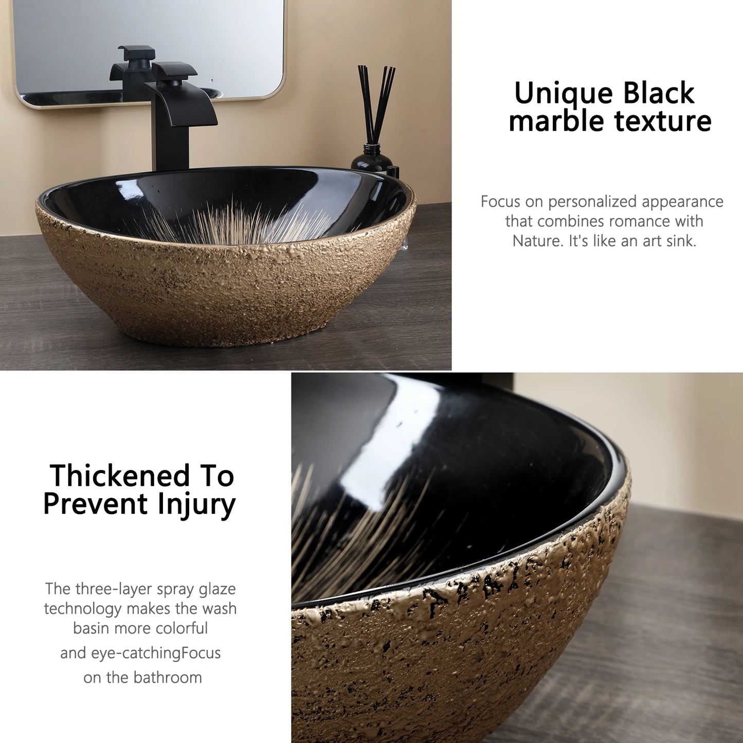 MEKKHALA Kemaidi Oval Vessel Sink With Faucet Above Counter