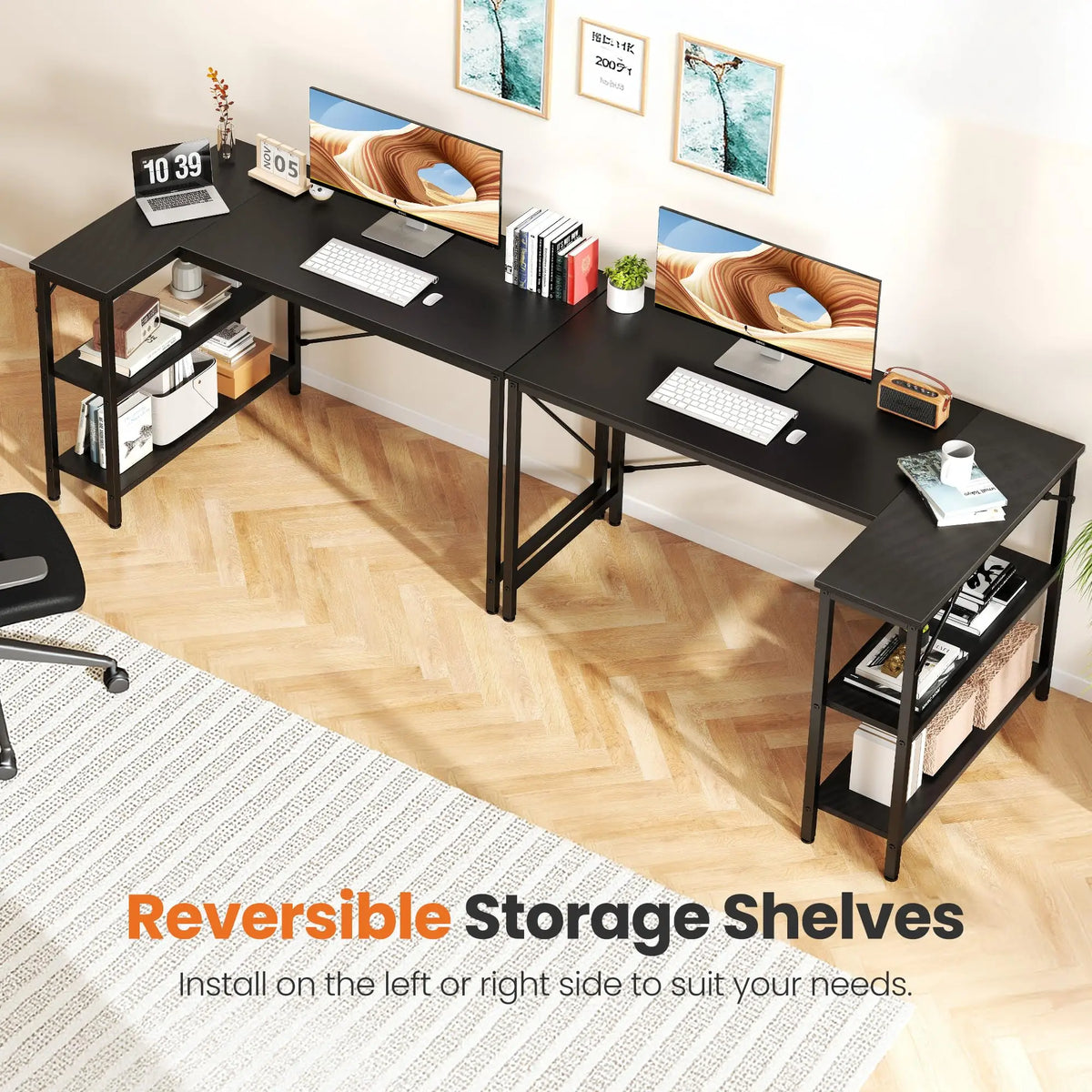 JHK L Shaped Computer Desk With Reversible Storage Shelves