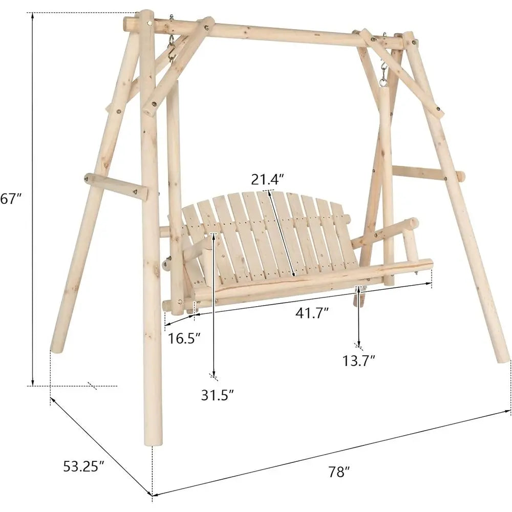 Wood Log Swing Set With Bench Loveseat For Outdoor Use