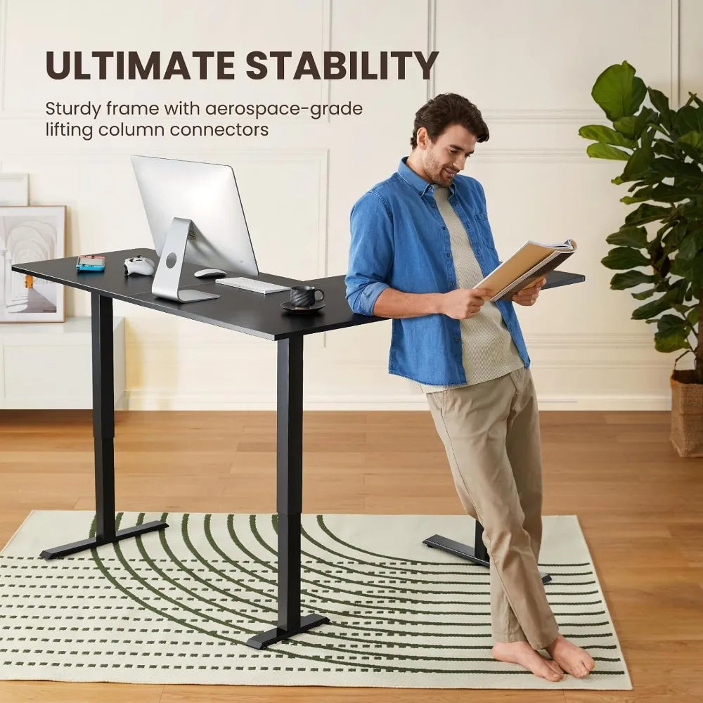 L Shaped Adjustable Height Desk With Memory Presets Stable Frame
