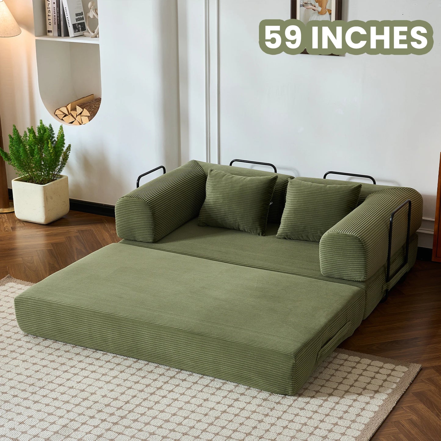 Modern Style I-Shaped Corduroy Futon Sleeper Sofa