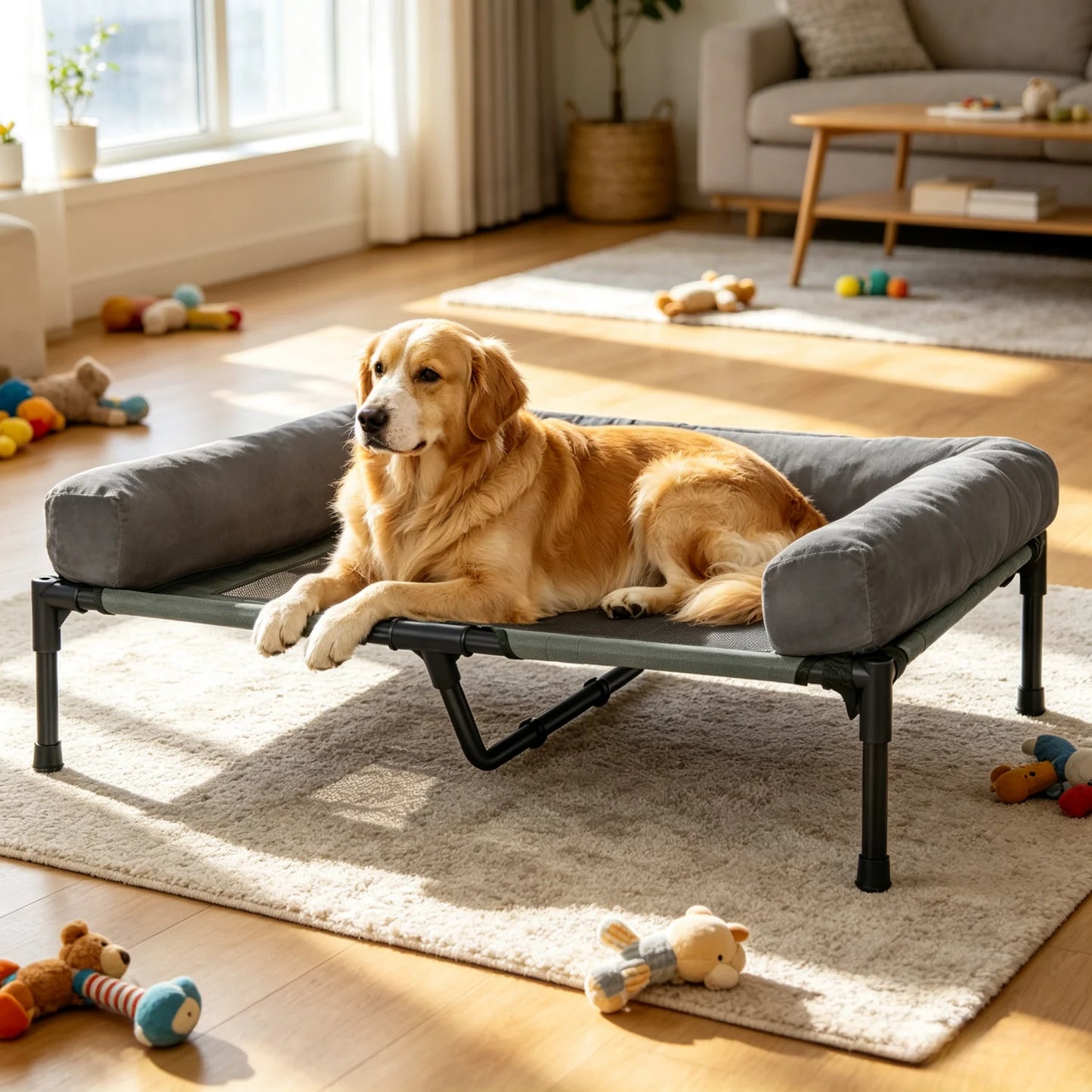 BINGOPAW Elevated Outdoor Indoor Dog Bed With Detachable Bolster