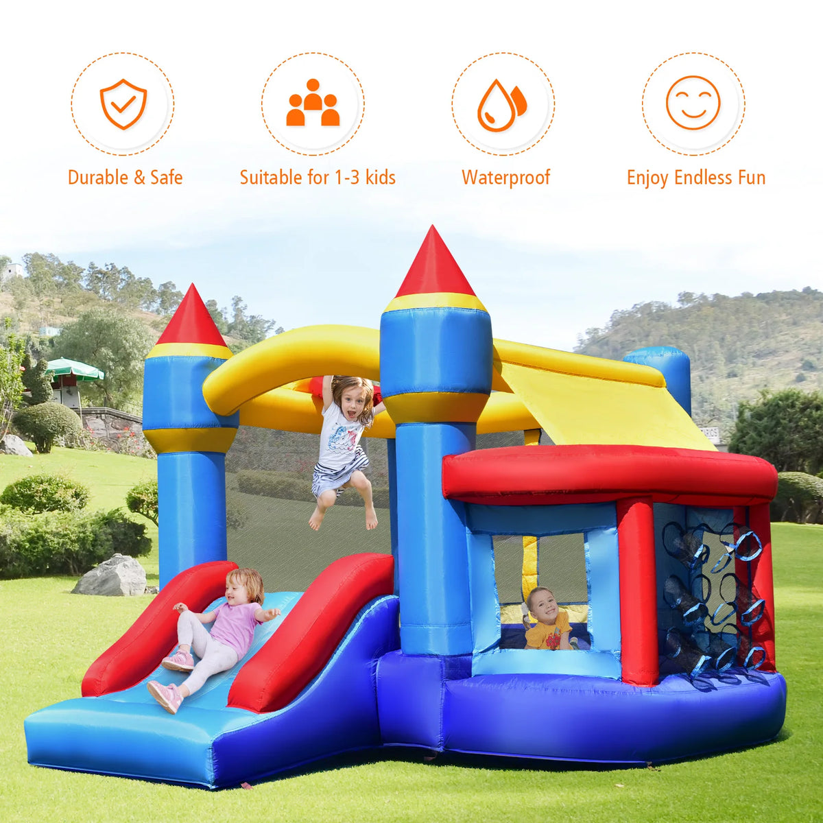 Multigot Inflatable Bounce House With Castle Slide And Basketball Hoop