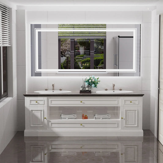 LED Backlit Bathroom Mirror With Antifog Touch Dimmable Lighting