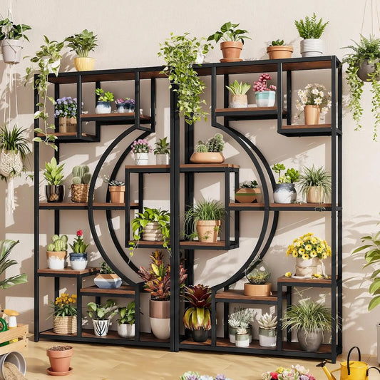 Freestanding Geometric Bookshelf Set With Eighteen Open Storage Shelves