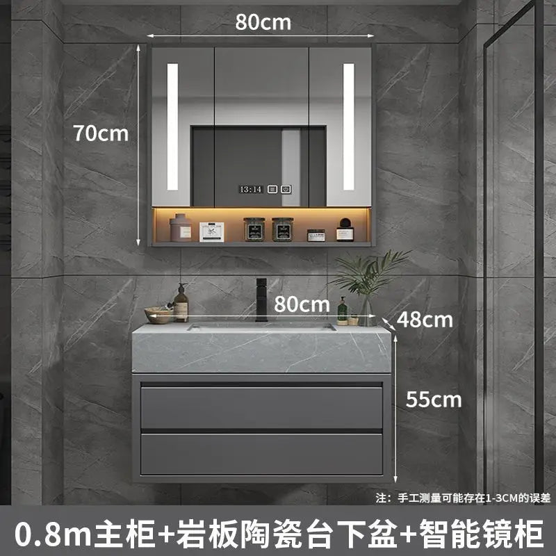 Simple Modern Wooden Bathroom Vanity Combo With Integrated Mirror And Basin