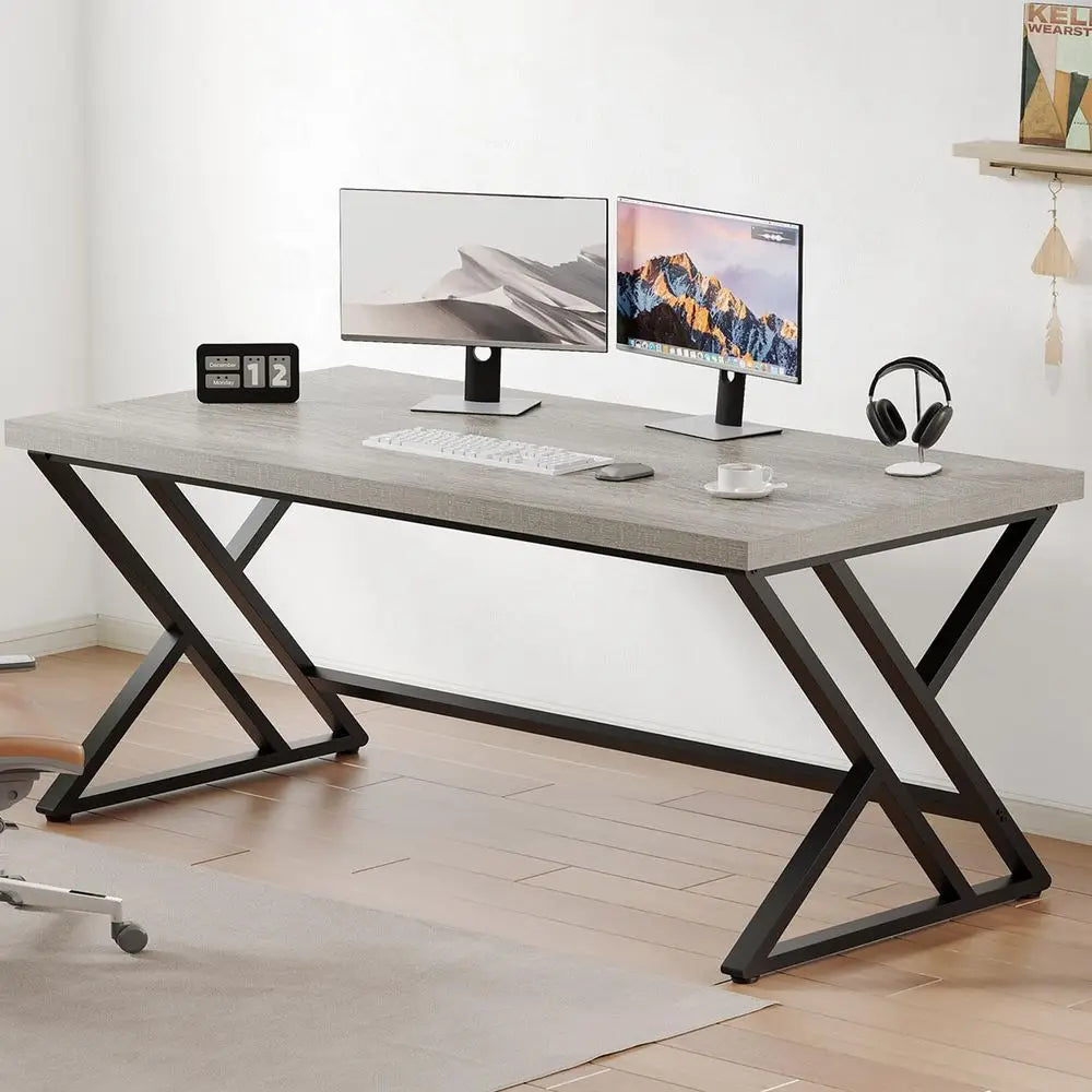 Industrial L Shaped Wood Metal Computer Desk For Home Office