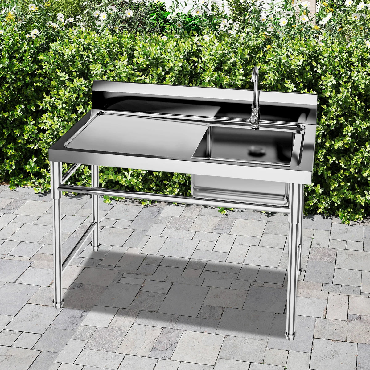 Stainless Steel Prep Sink Single Bowl With Faucet And Drainboard