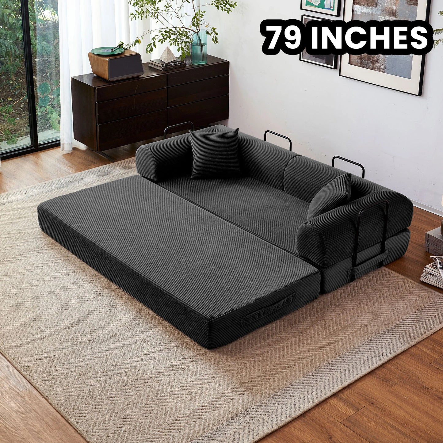 Modern Style I-Shaped Corduroy Futon Sleeper Sofa