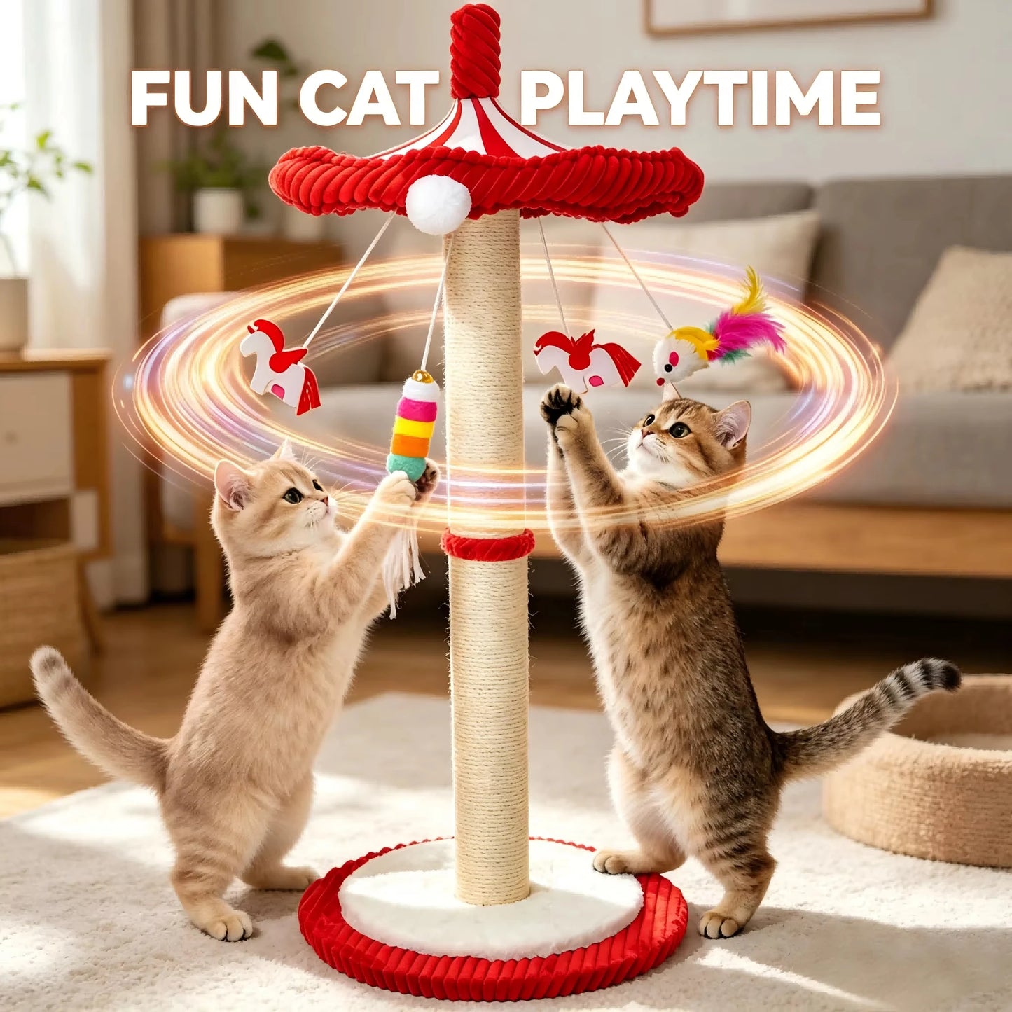 CWV Rotating Interactive Cat Scratching Post for Indoor Cats