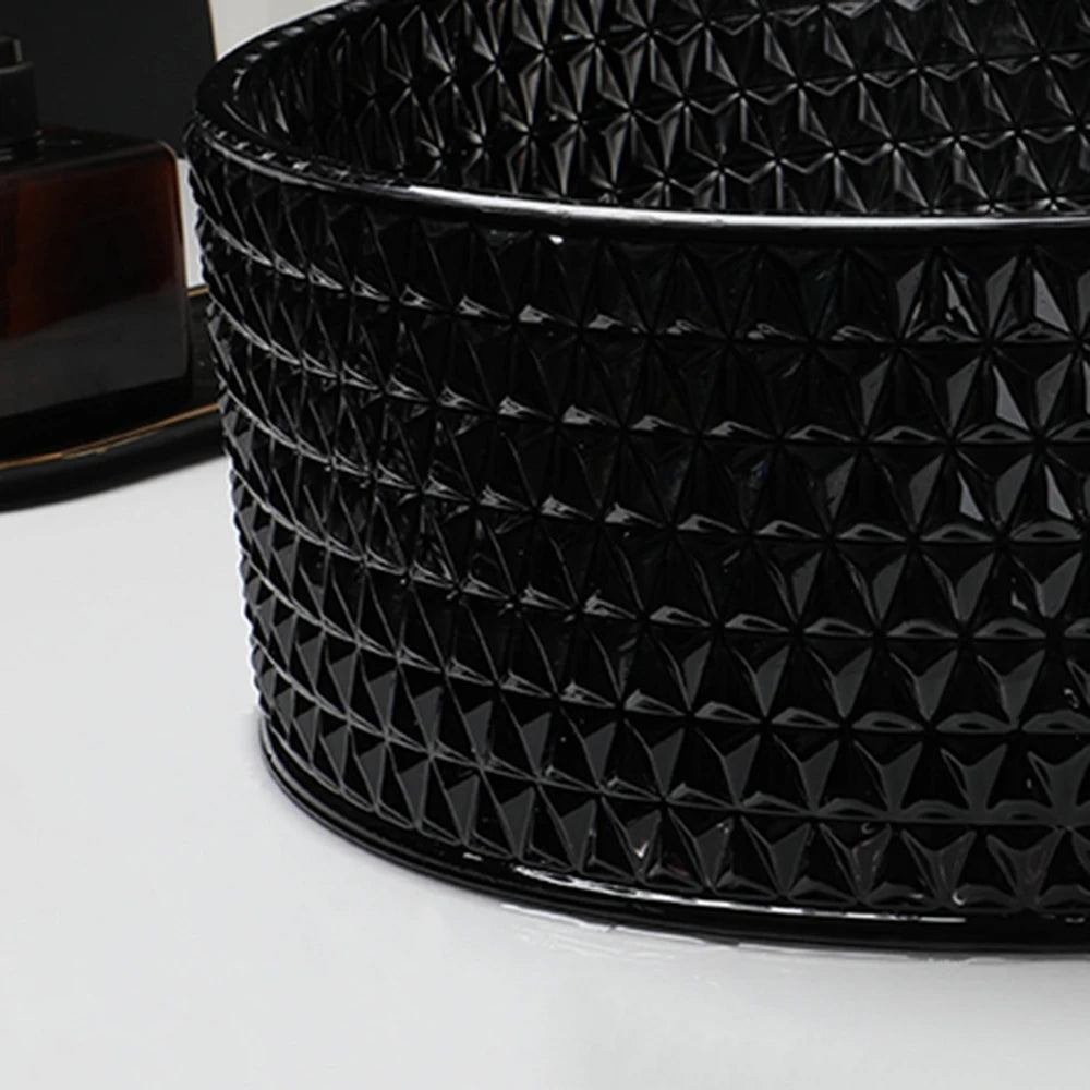 Mekkhala Black Crystal Glass Round Vessel Sink And Faucet Combo