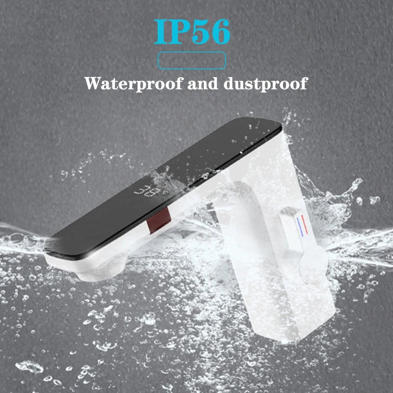 White Touchless Sensor Basin Faucet Smart Digital Display Bathroom Sink Faucet Grey Sense Hot Cold Water Mixer Tap Battery Power