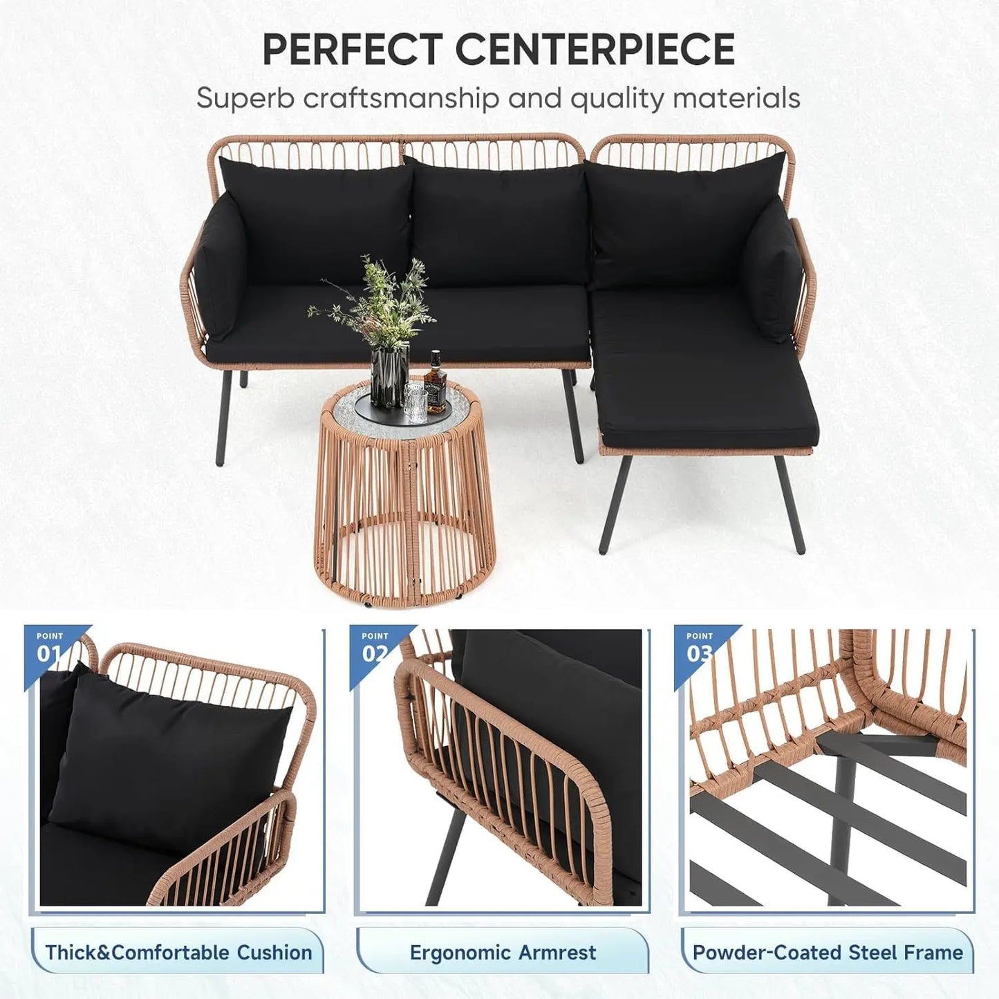 L Shaped Wicker Patio Sofa Set Conversation Couch With Cushions