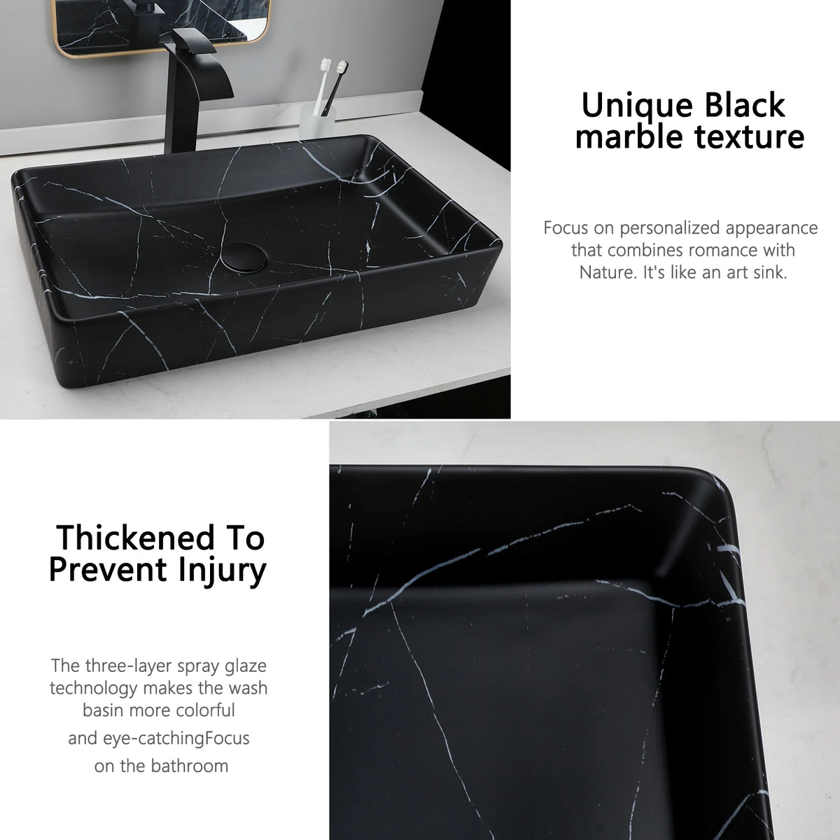 KEMAIDI Rectangular Ceramic Bathroom Vessel Sink
