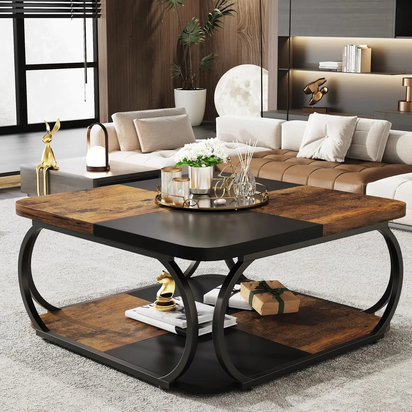 Little Tree Square Coffee Table With Two Tiers Farmhouse Storage