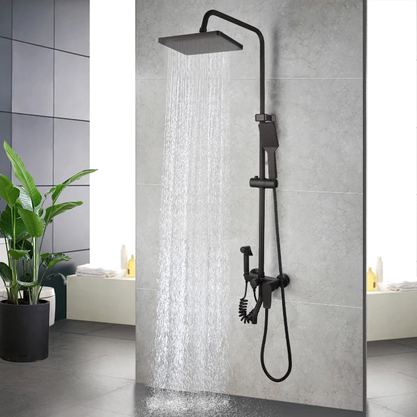 SINLAKU Bathroom Rainfall Shower Mixer Set With Storage Shelf