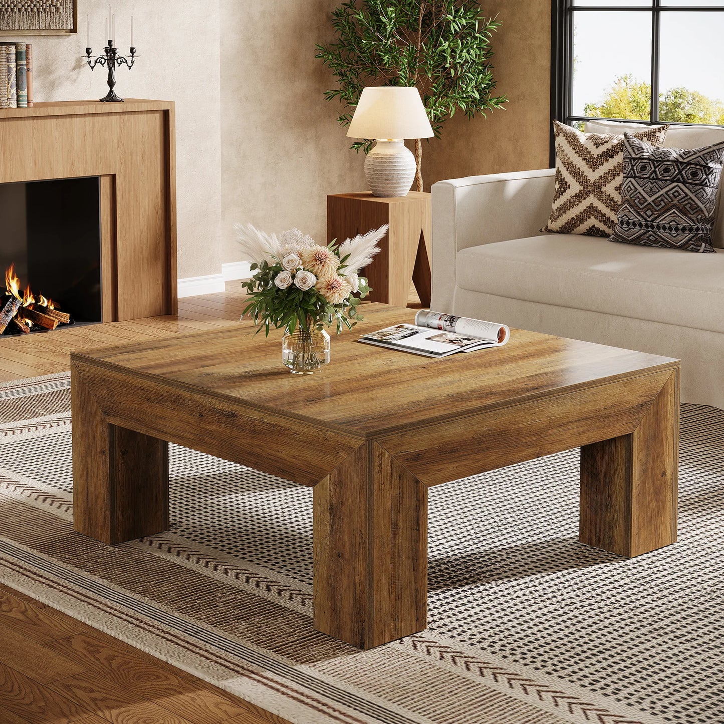 Tribesigns Farmhouse MDF Coffee Table For Living Room With Legs