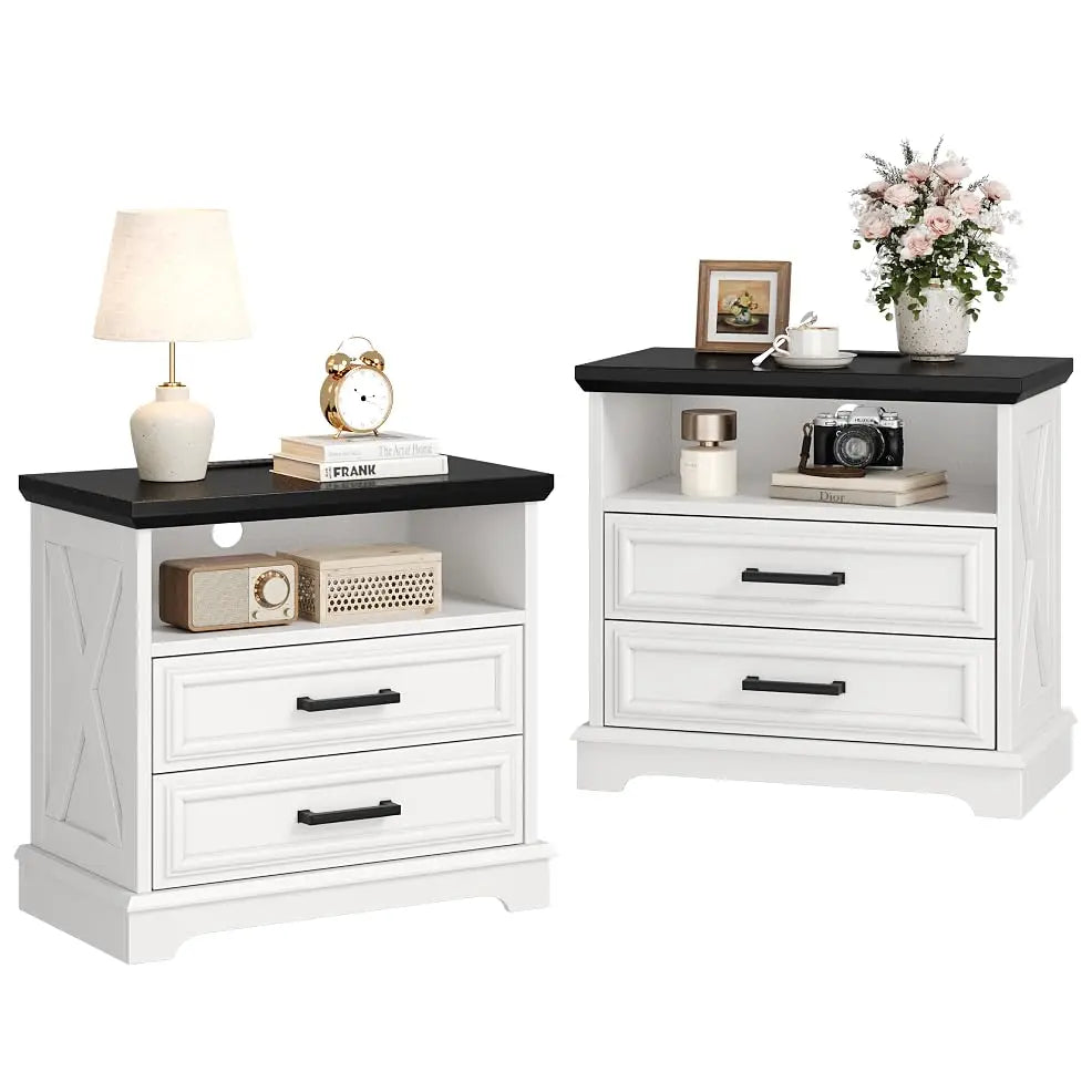 Frame Farmhouse Nightstands With Charging Station Set of 2