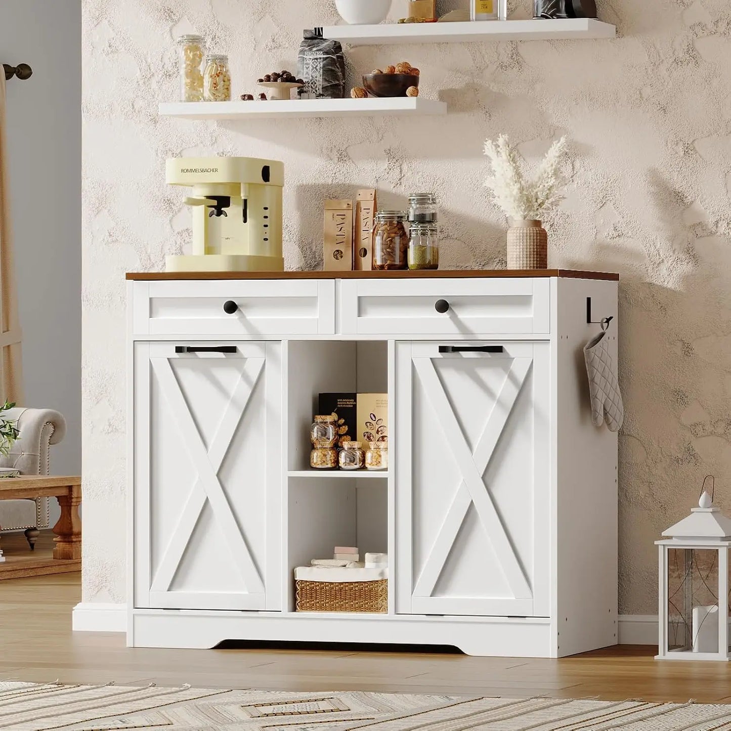 Modern Double Tilt Out Laundry Hamper Cabinet With Open Shelf