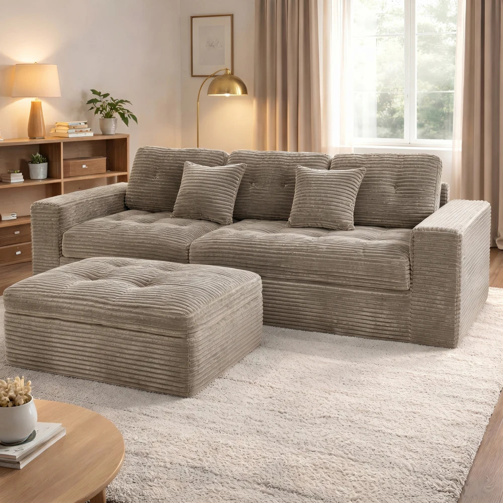 Modular Cloud Sofa Set With Movable Ottoman And Plush Cushions