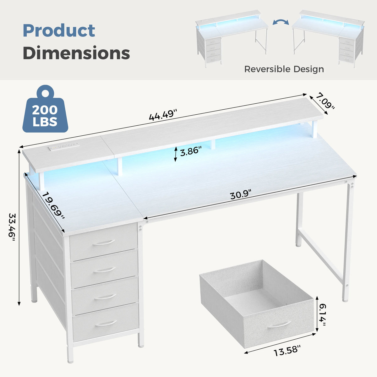 JHK Gaming Computer Desk With Storage Drawers And LED Lighting