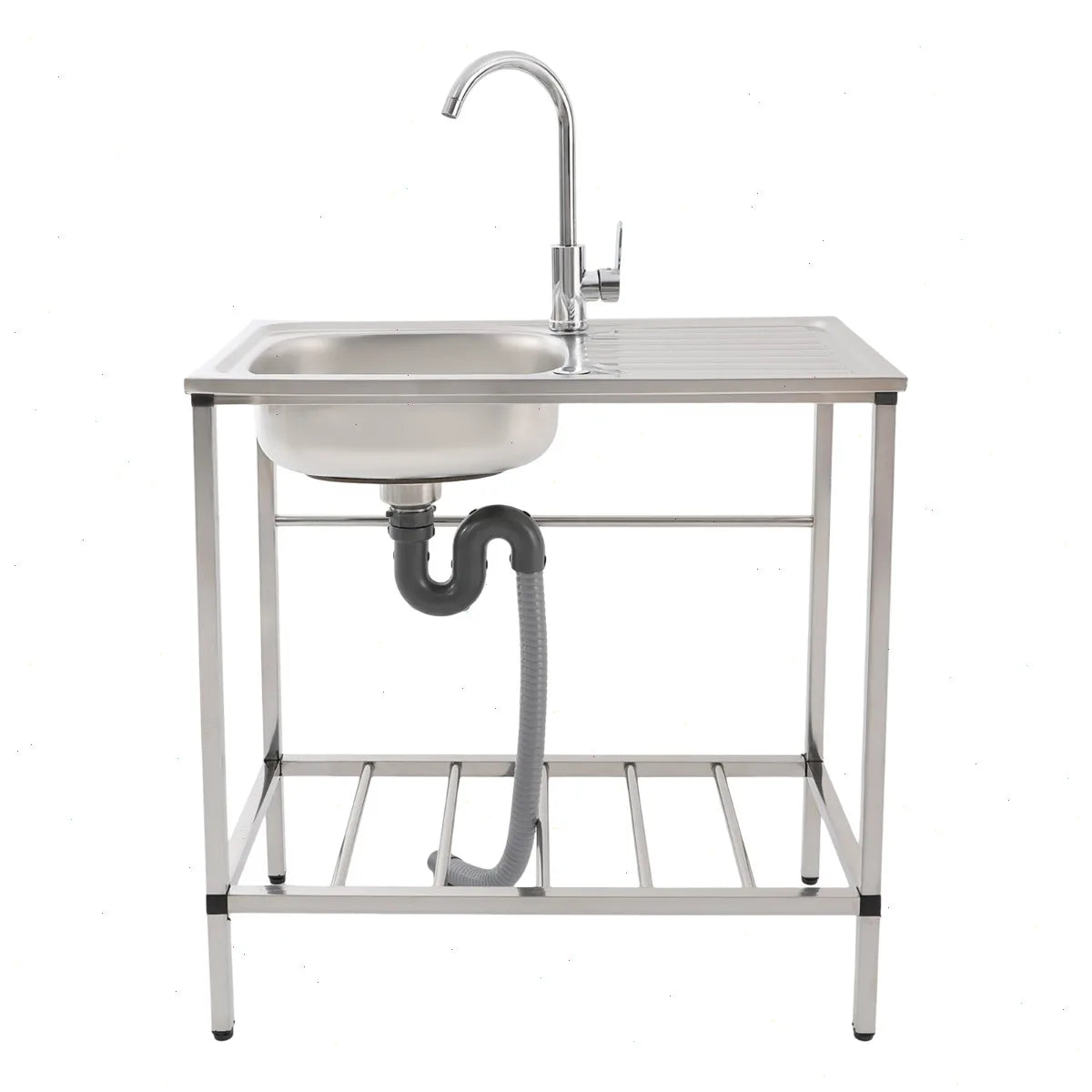Bymaocar Stainless Steel Utility Sink Single Bowl With Faucet Shelf