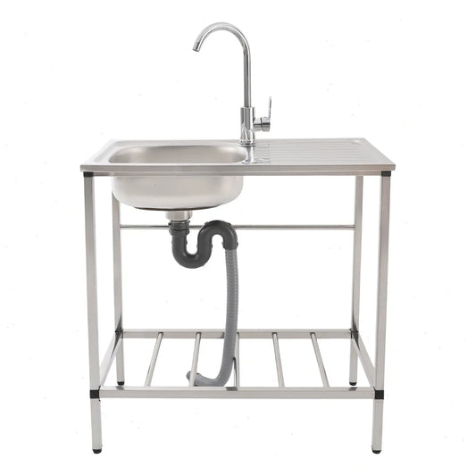 Bymaocar Stainless Steel Utility Sink Single Bowl With Faucet Shelf