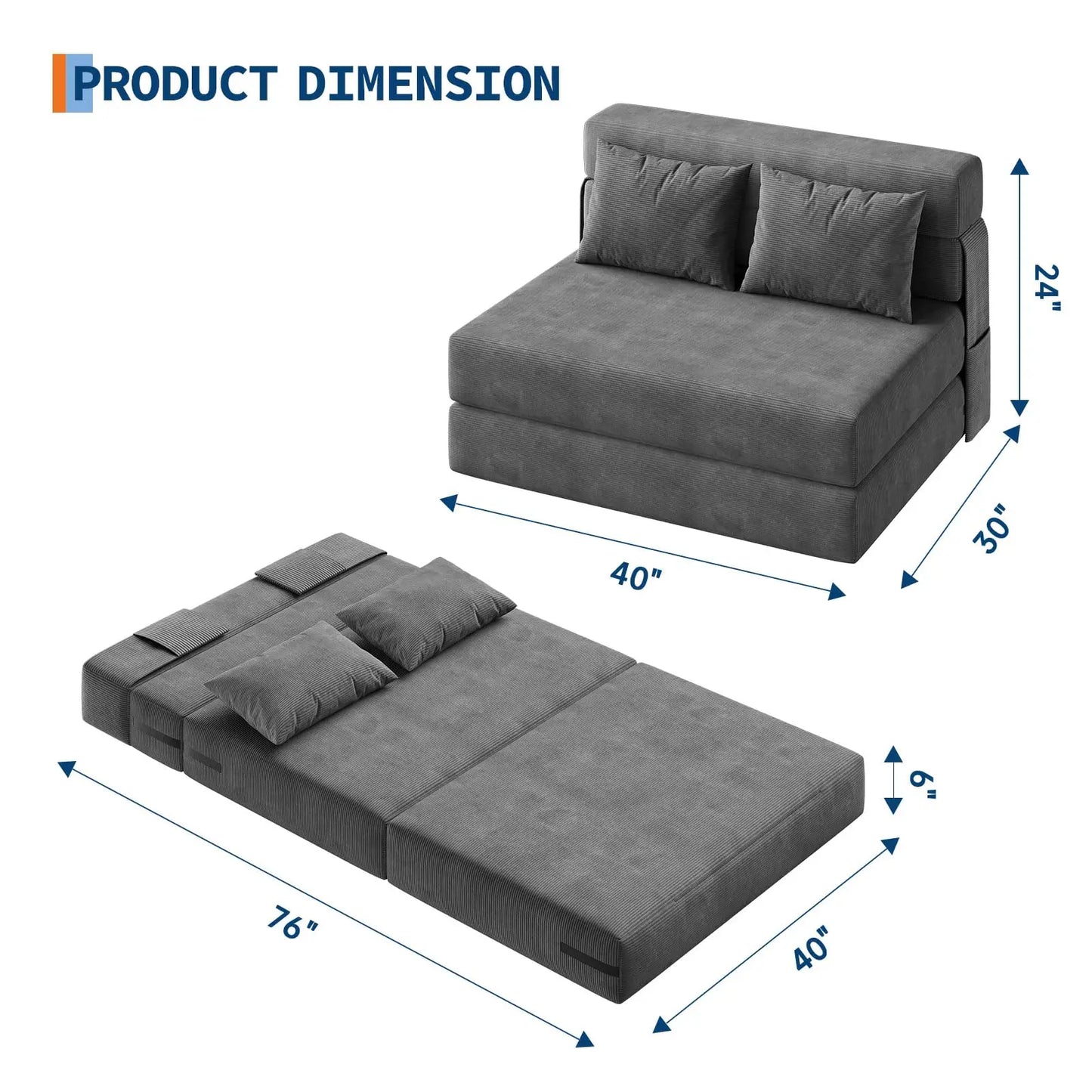 HobbyLane 4-in-1 Folding Sofa Bed Corduroy Loveseat