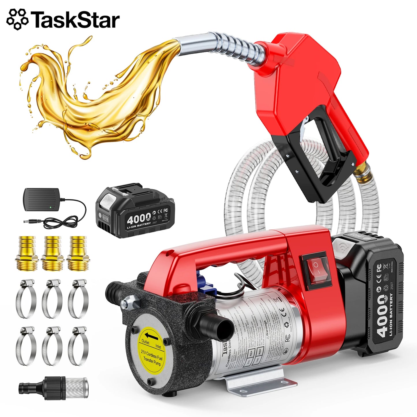 Taskstar Cordless Fuel Transfer Pump 12GPM Kit With 21V Battery