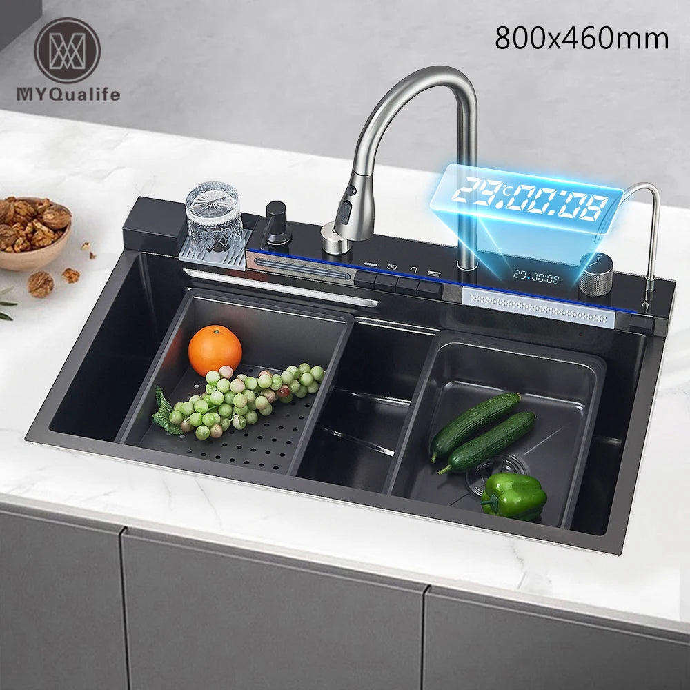 MYQualife Digital Display Integrated Kitchen Sink With Temperature Control