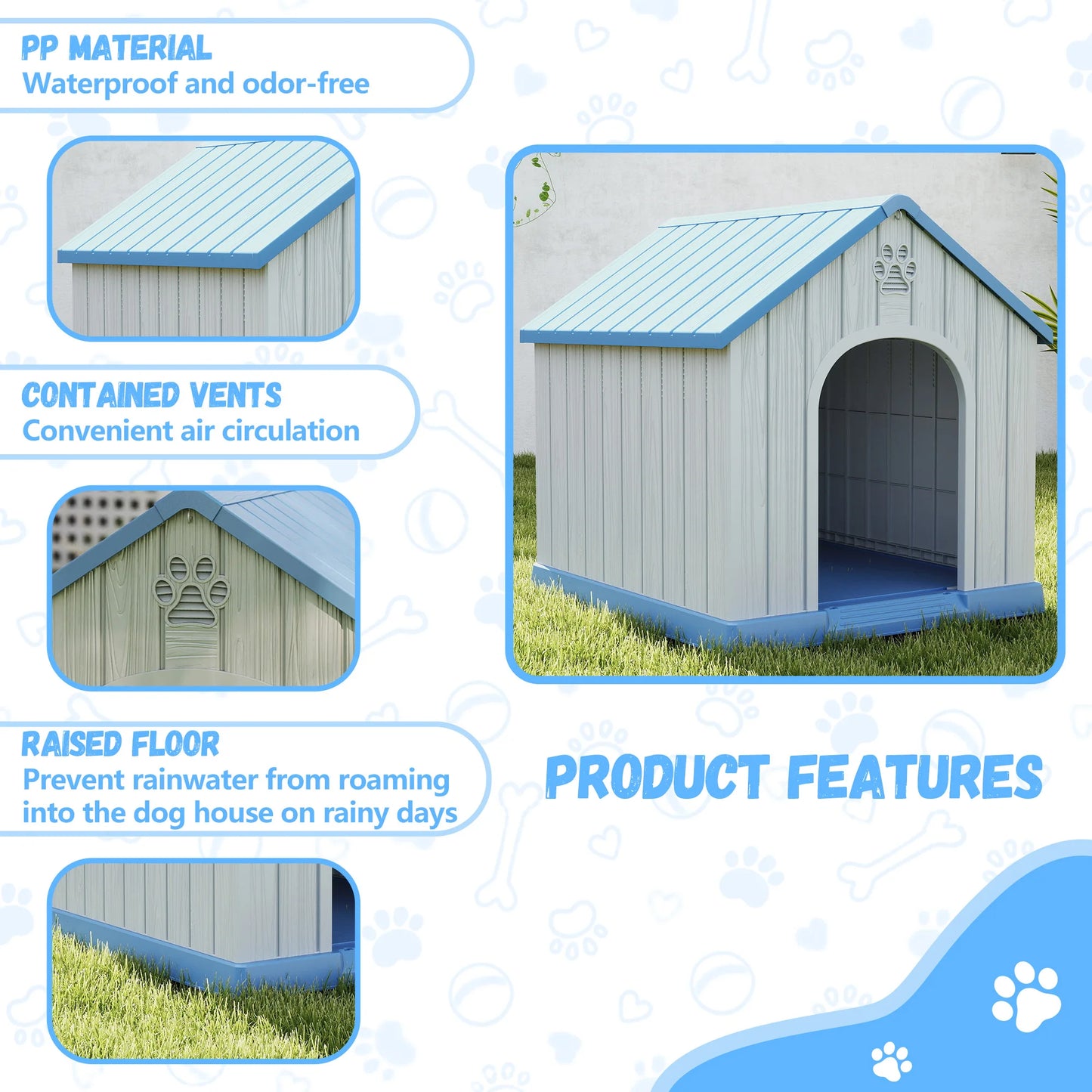 Plastic Dog House Weatherproof Indoor Outdoor Pet Shelter