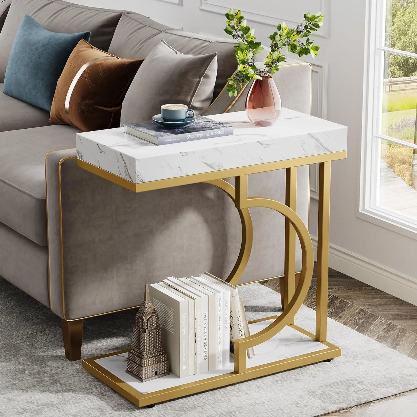 LITTLE TREE C Shaped Modern End Table With Metal Frame