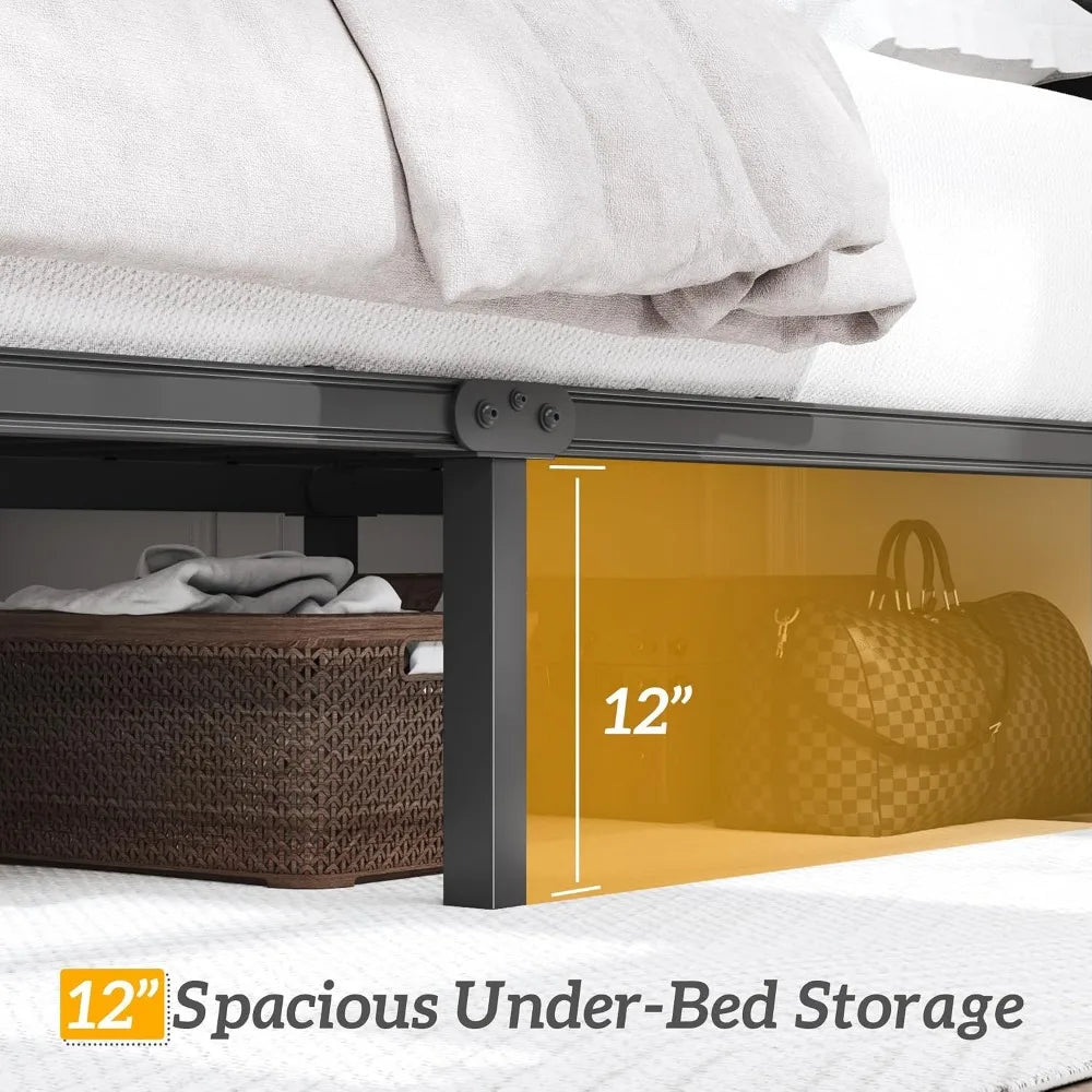 Queen Bed Frame With Upholstered Headboard And Slats