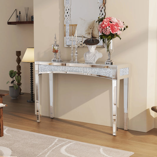 Mirrored Console Table With Crystal Inlay For Living Room Entryway