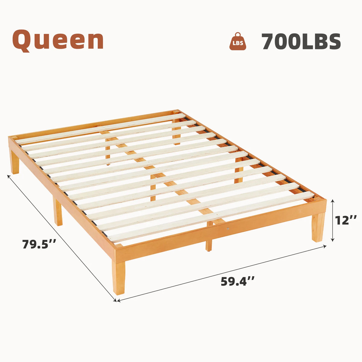 JHK Solid Wood Bed Frame With Sturdy Slats Easy Assembly