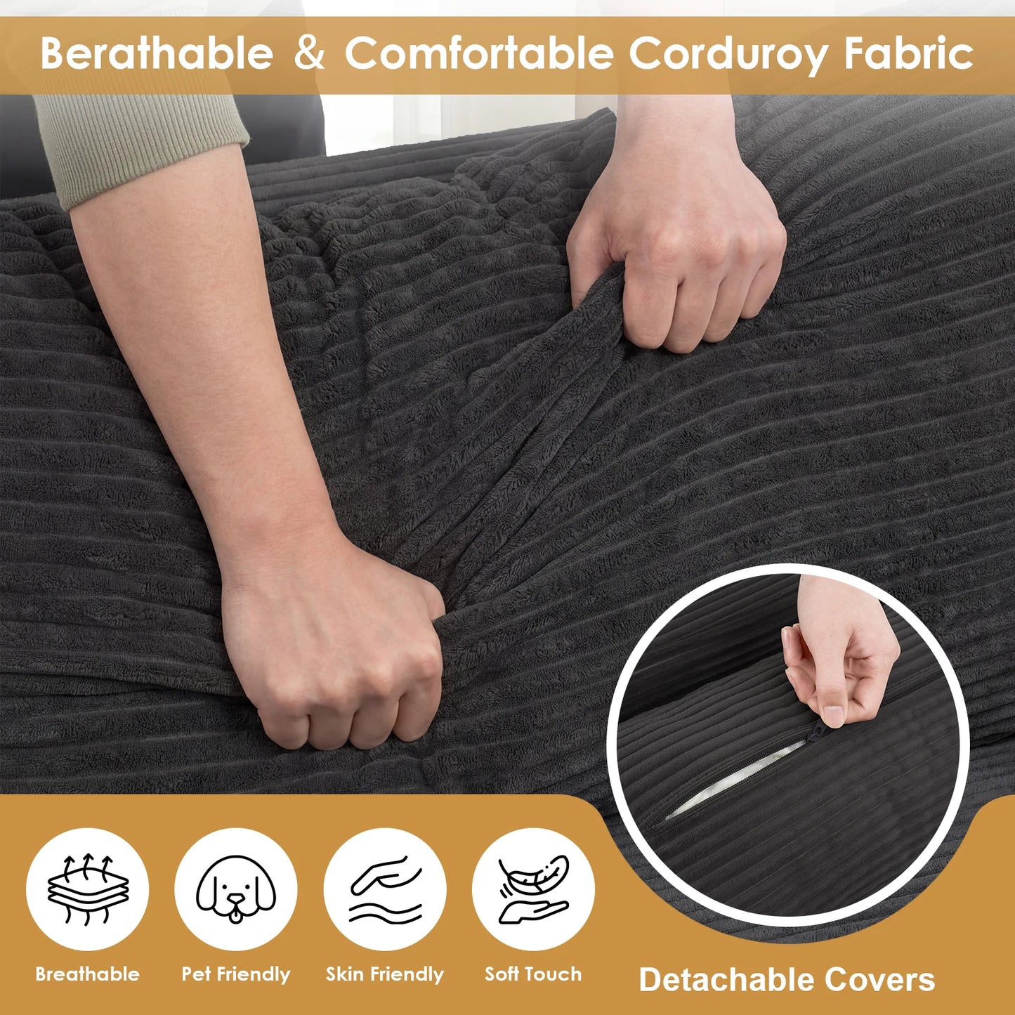 Modular L Shaped Sectional Sofa With Ottoman Corduroy Fabric