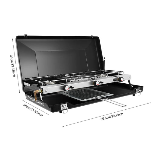 Portable 3 Burner Camping Stove Propane Butane Outdoor Grill