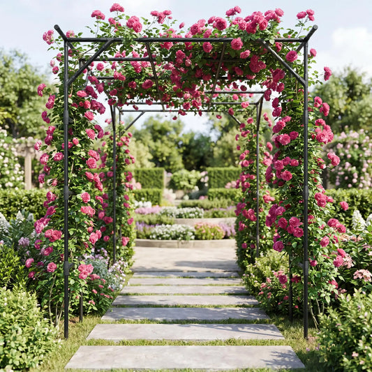 HiMiss Metal Garden Arch Trellis For Outdoor Climbing Plants