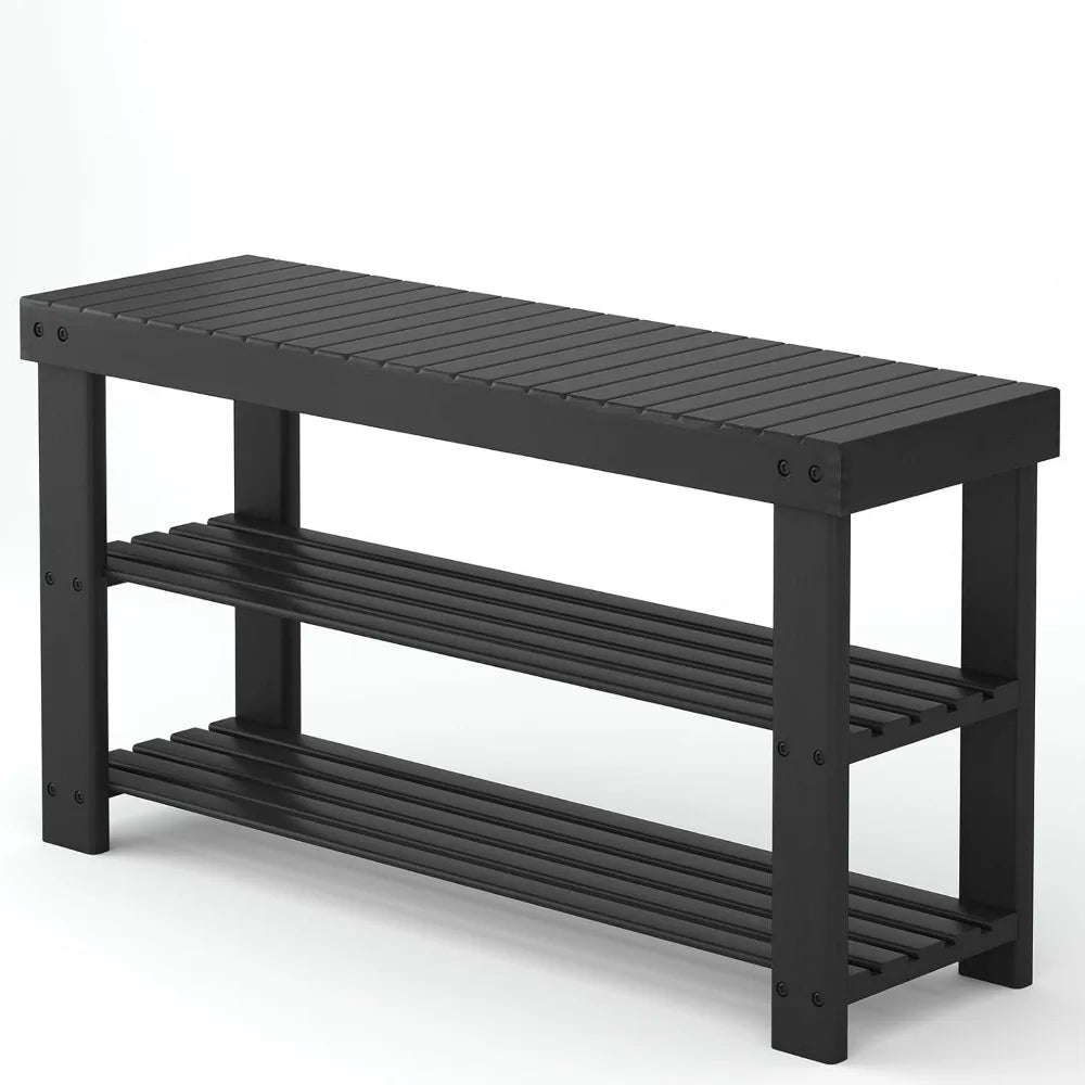 NBVCX Three Tier Bamboo Shoe Rack Bench Entryway Organizer