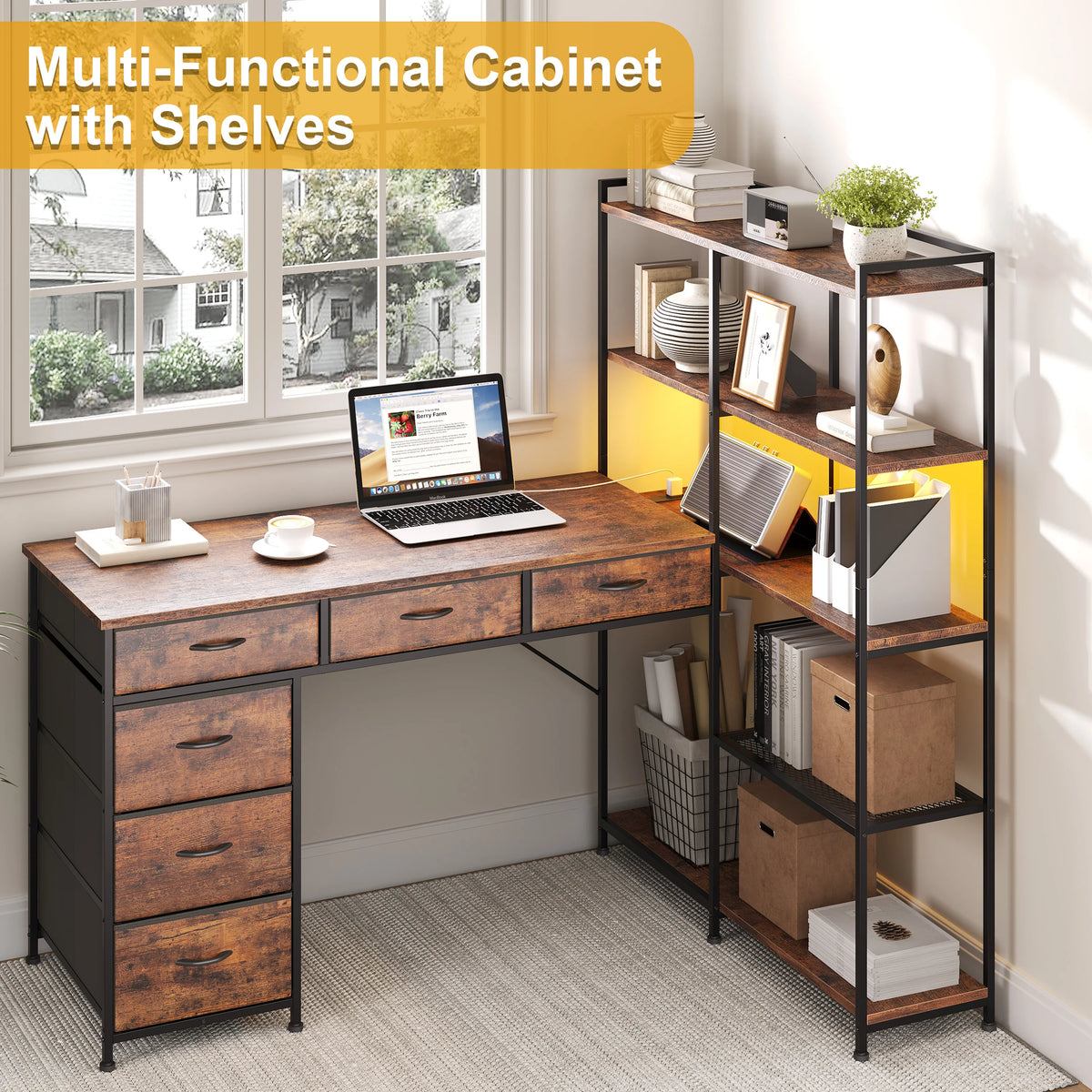 SUNVASAGOO L Shaped Gaming Desk With Power Outlets And Storage