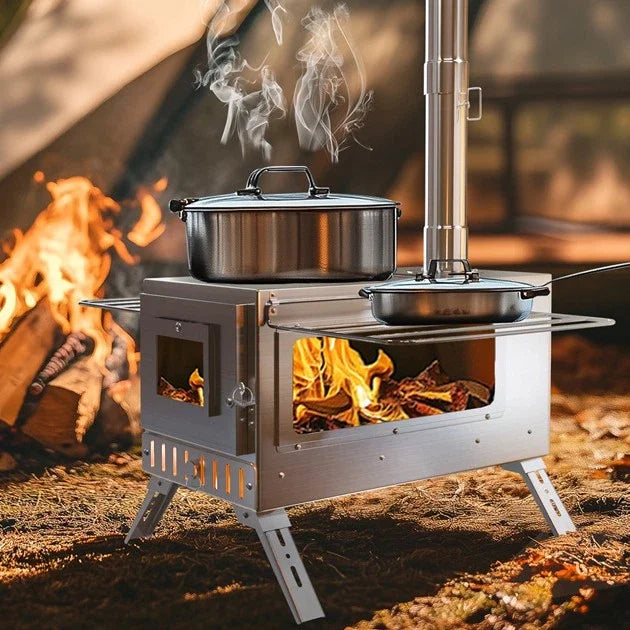 Wood Burning Portable Tent Stove With Six Stainless Chimney Pipes