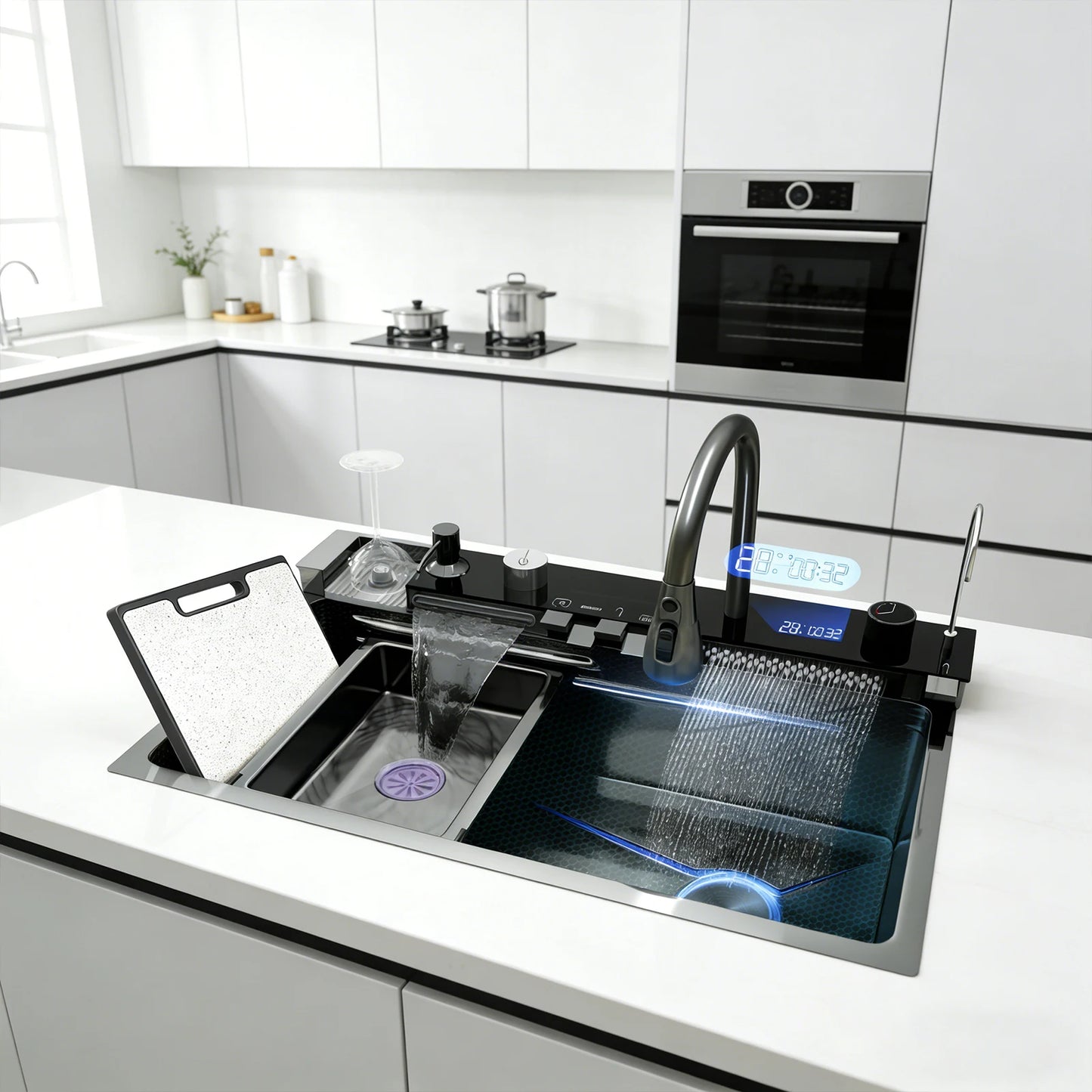 BusySink Modern Stainless Steel Kitchen Sink With Digital Display