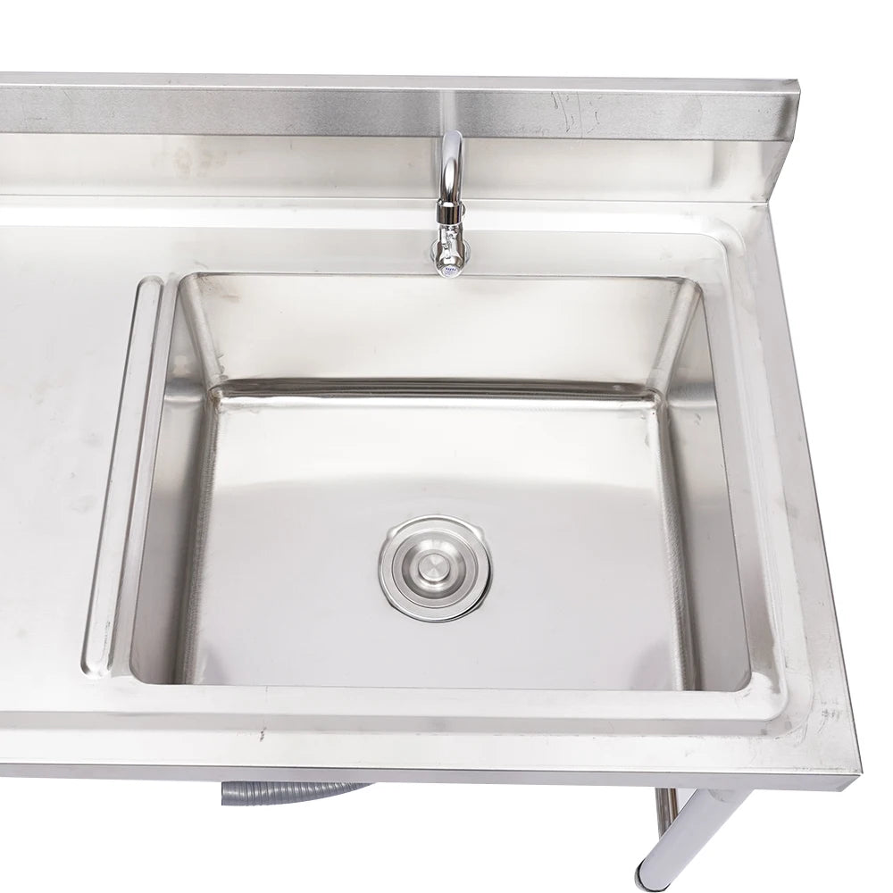 Stainless Steel Prep Sink Single Bowl With Faucet And Drainboard