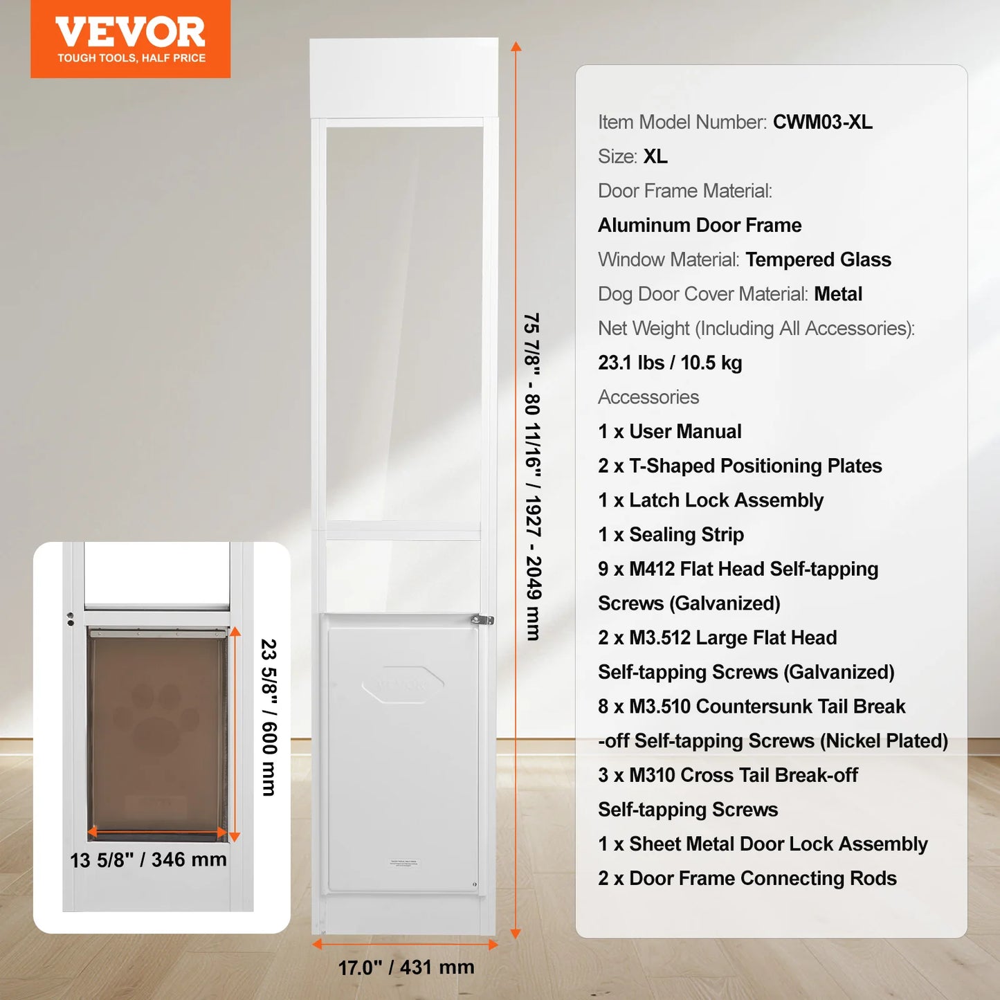 Adjustable Height Sliding Glass Dog Door With Aluminum Frame