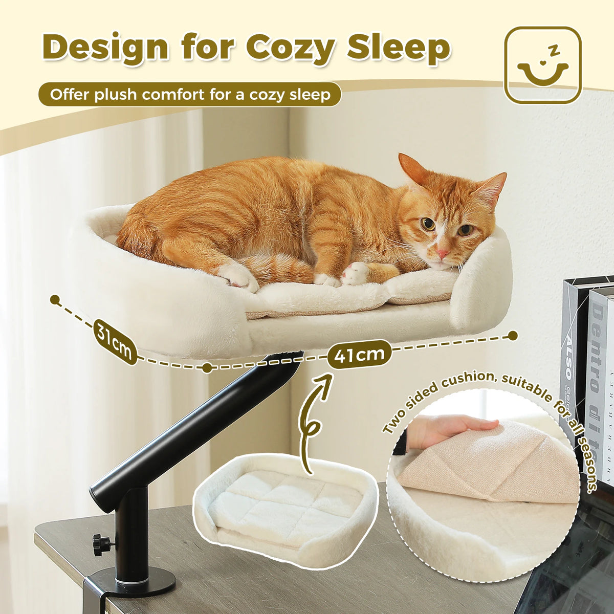 PAWZ Road Rotatable Cat Desk Bed with Adjustable Plush Hammock