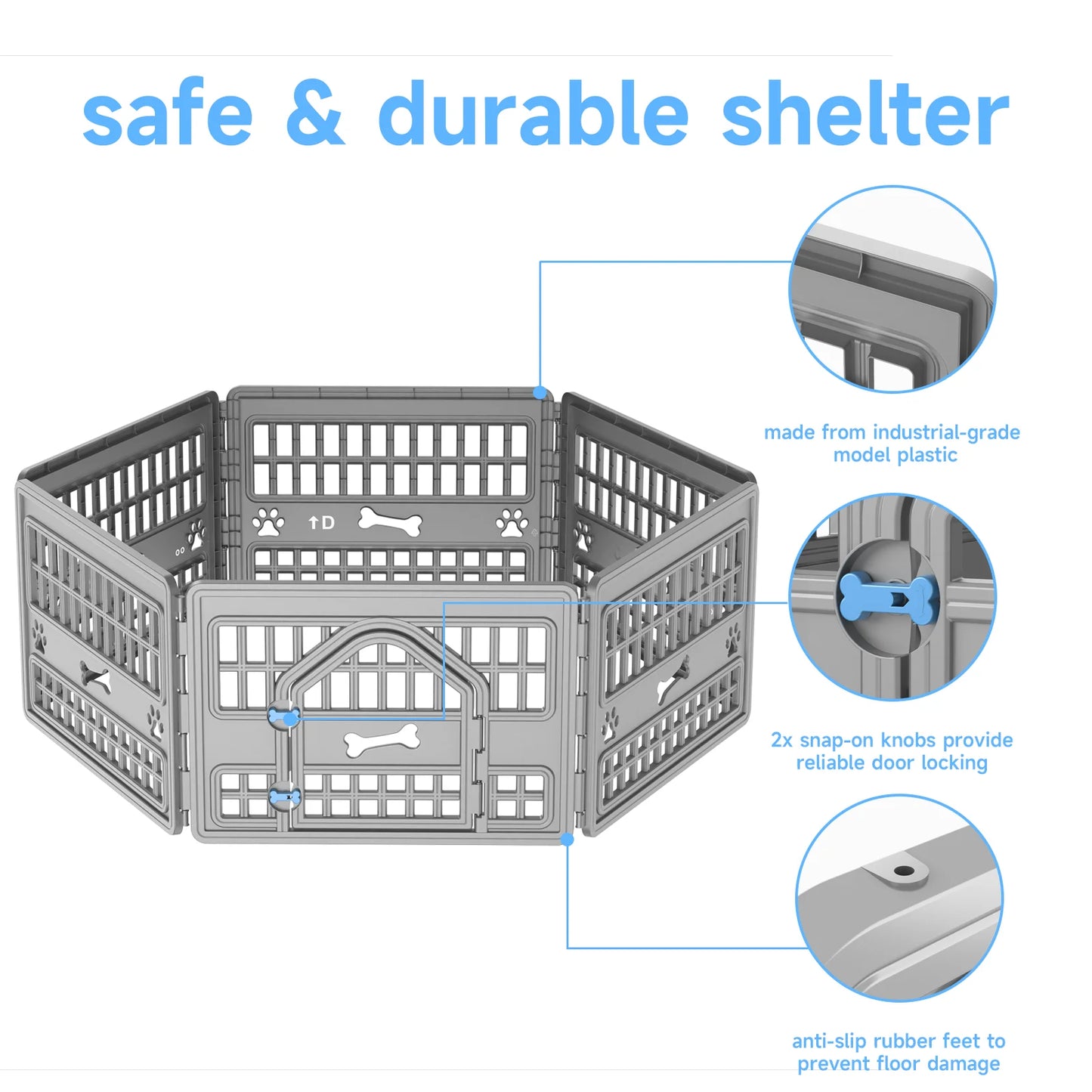 Foldable Six-Panel Hexagonal Plastic Dog Playpen With Door