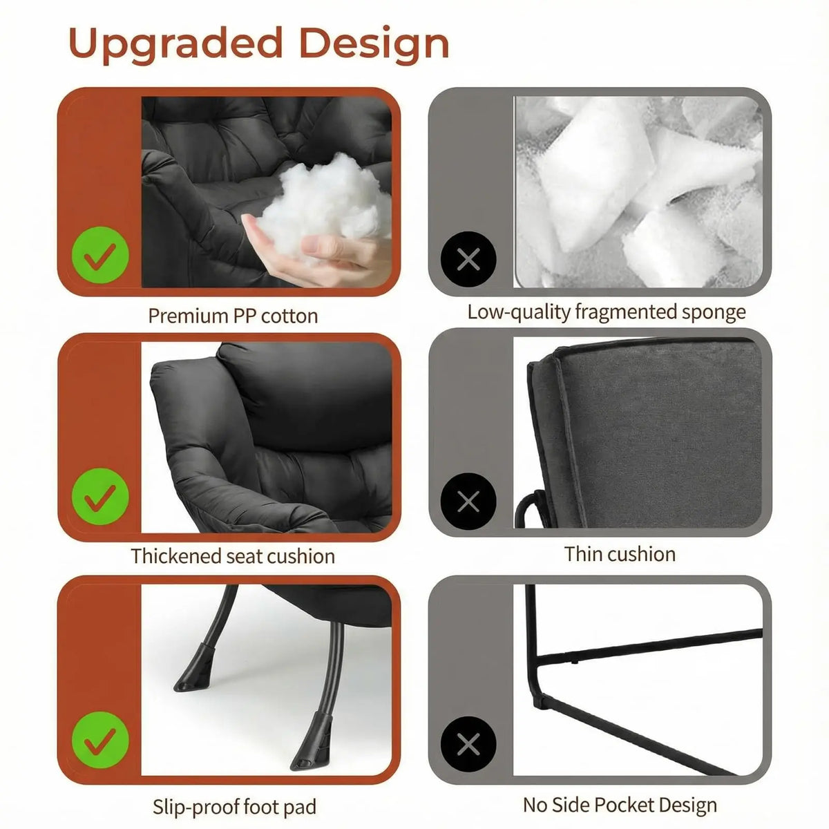 Lazy Chair with Foldable Ottoman,Modern Comfy Lounge Chair,Large Sofa Armchair,Reading Chair,with Footrest,a Side Pocket,non-slip foot pads,for Bedroom,Living Room,Dorm