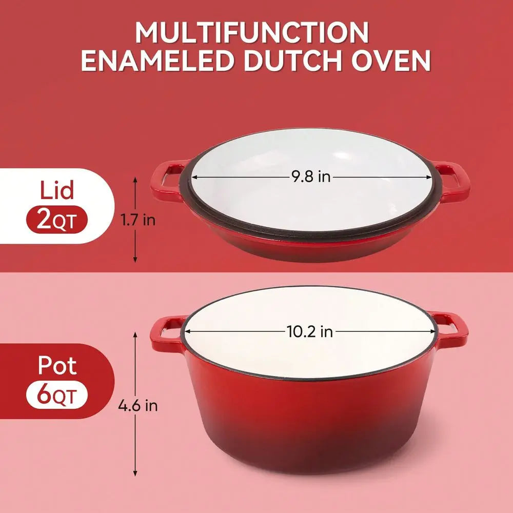 2-In-1 Enameled Cast Iron Dutch Oven With Frying Pan Lid